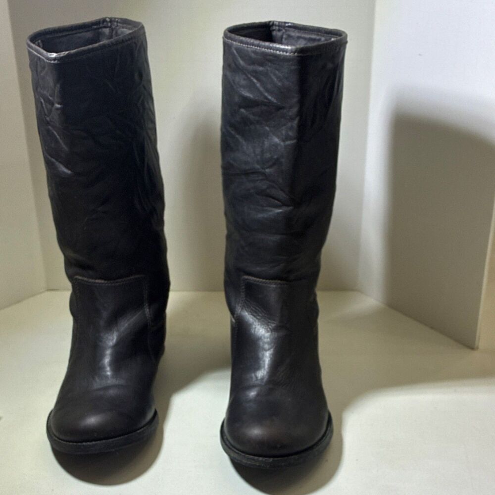 Gianni Bini Brown Leather Knee High Riding Boots Pull On Lined Women's size 6